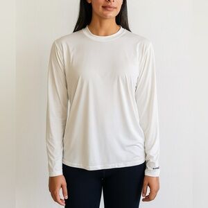 Jamie Sadock Sunsense Ivory Striped Sheer Long Sleeve Mock Neck Top XL